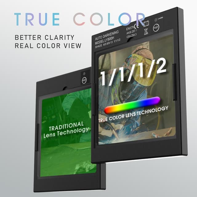 Thumbnail 6 de YESWELDER Solar-Schweißhelm mit großem Sichtfeld (10x9,3 cm) und 4-Sensoren, Auto-Verdunkelung