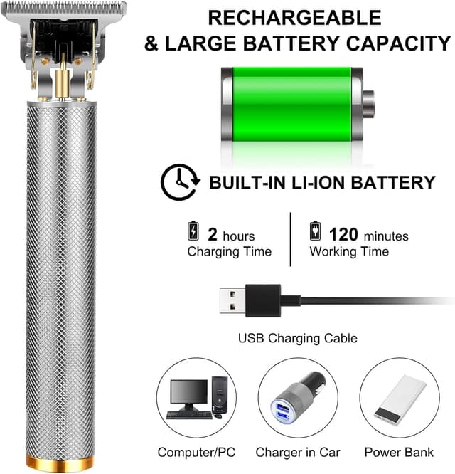 Detalle de URAQT Tondeuse cheveux et barbe sans fil rechargeable (argent) – kit homme électrique