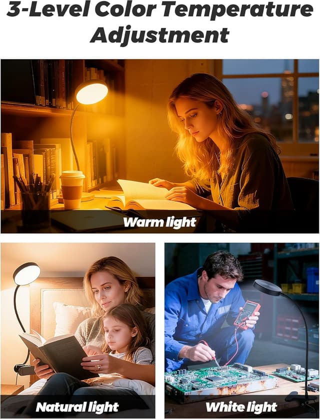 Detalle 2 de ReinHoo Desk Lamp,10 Colors RGB&Warm White Desk Light,10 Brightness Dimmable Clip On Light,500LM Bright Reading Light,USB Adapter Table Lamp for Office,Computer,Work,Study,Craft,Bedside Table,Bedroom
ReinHoo Desk Lamp,10 Colors RGB&Warm White…