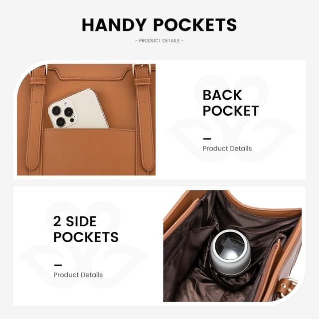 Detalle 2 de LOVEVOOK Laptop Tote Handbags for Women (15.6 inch) – Brown waterproof work bag with makeup pouch