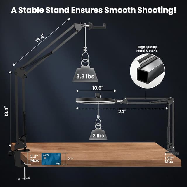 Thumbnail 2 de Luxsure 10" Ring Light Overhead Phone Mount for Recording 🎥
