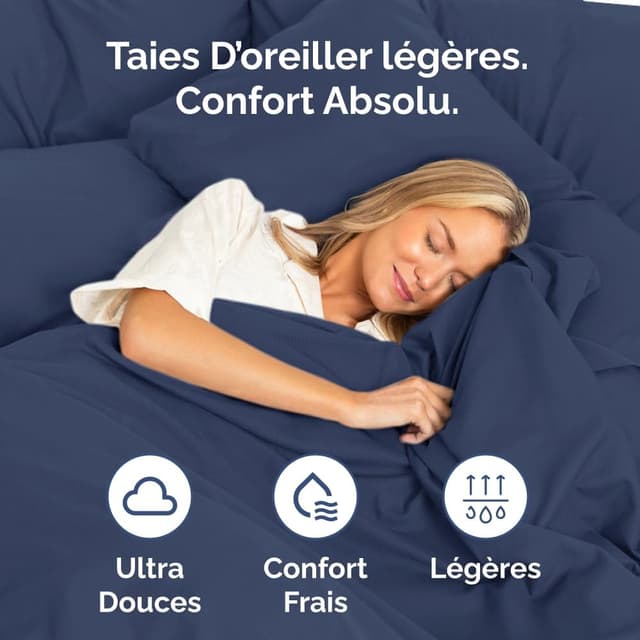 Detalle de Taie d’oreiller 40x80 cm lot de 2 bleu marine en microfibre doublement brossée