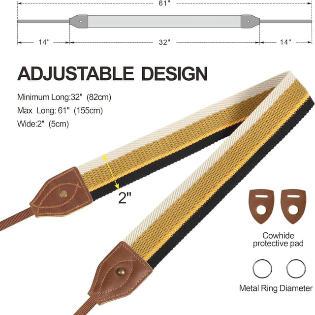 Detalle 2 de Padwa Lifestyle Camera Strap (2" wide) – Vintage Crazy Horse leather & cotton embroidered universal DSLR/SLR strap