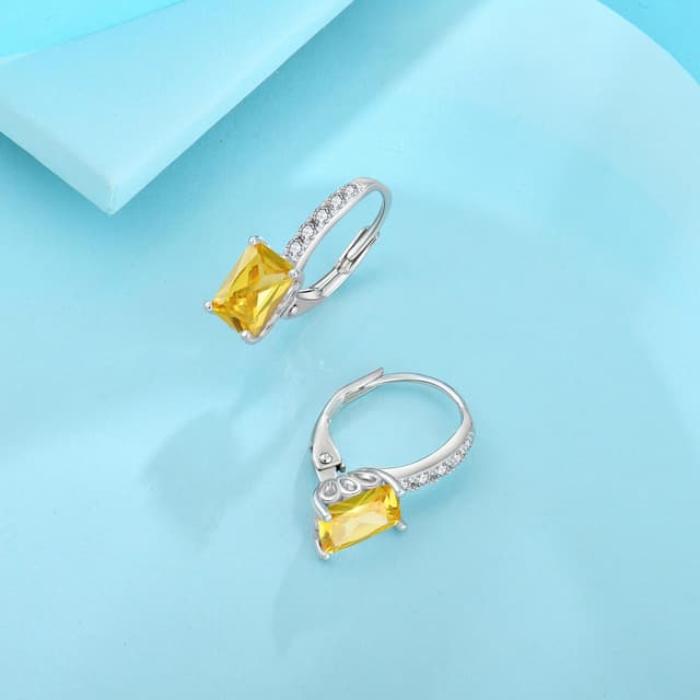 Detalle de FJ Prinzessschliff Hängend Ohrringe aus 925 Sterling Silber mit Quadrat-Solitaire & Geburtsstein