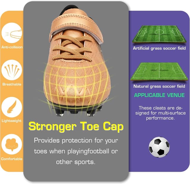 Detalle de DimaiGlobal Kinder-Fußballschuhe mit Stollen (Klettverschluss) für Kunstrasen und festen Boden