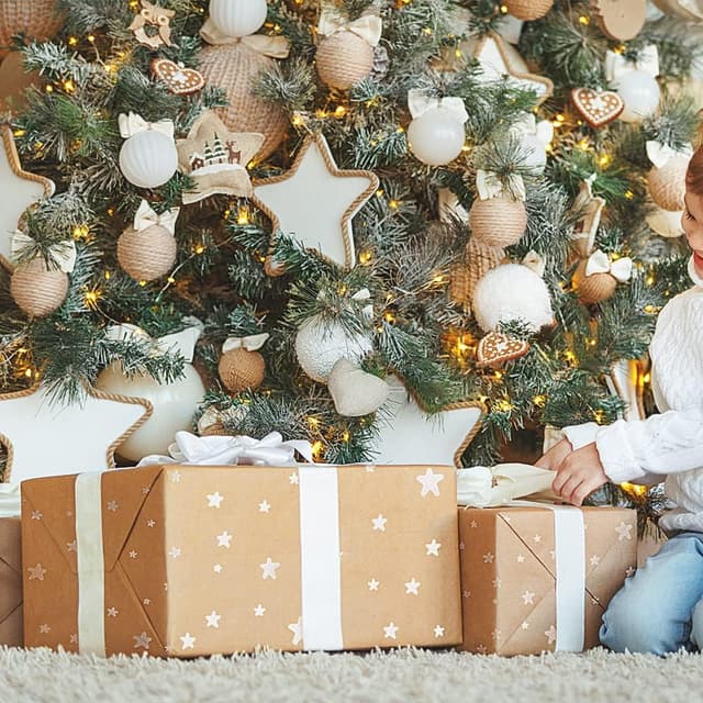 Thumbnail 3 de 15m Kraft White Star Wrapping Paper Roll