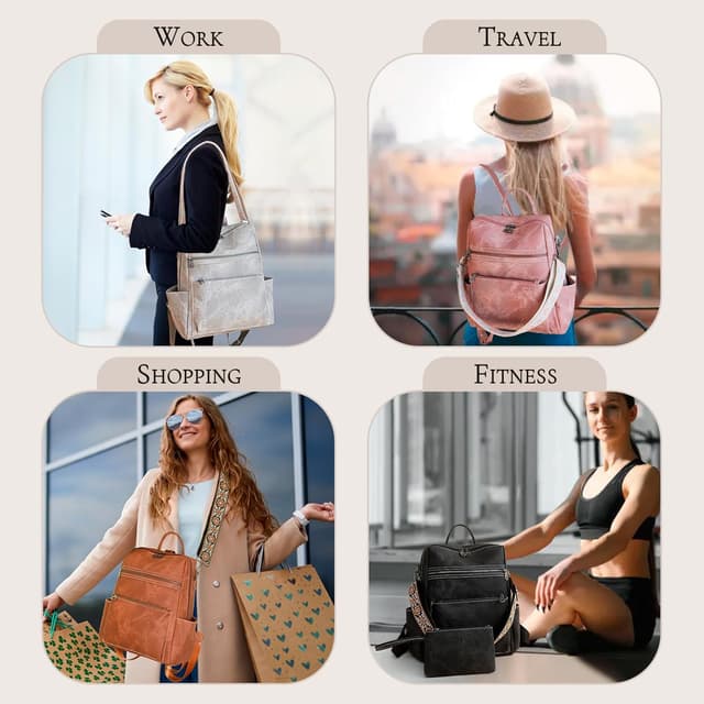 Detalle 1 de Puwuzixi Damenrucksack wasserdicht mit Anti-Diebstahl-Fächern, leicht & convertible (Rucksack/Umhängetasche/Handtasche)