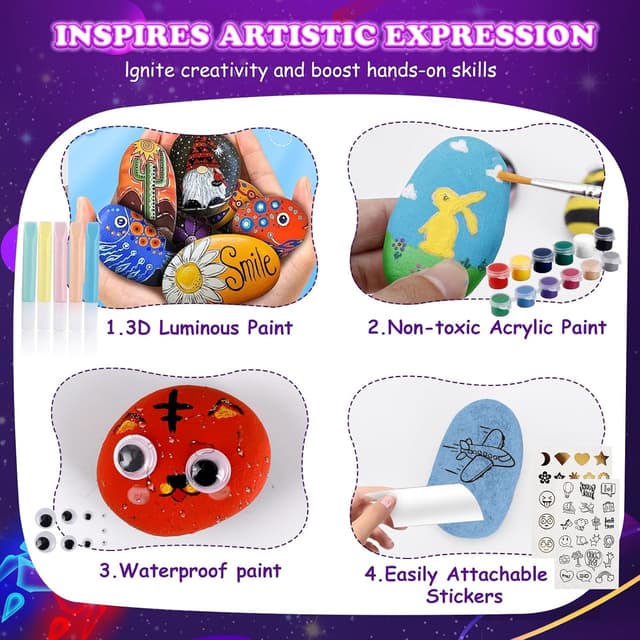 Thumbnail 3 de Glow Rock Painting Kit glow-in-the-dark set for ages 6–12 🎨