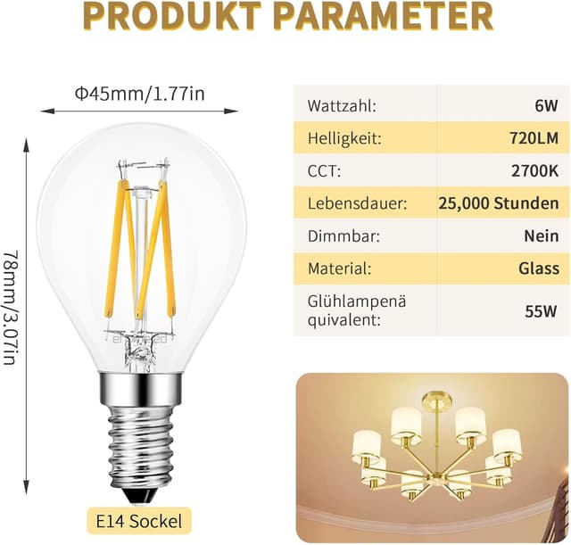 Thumbnail 1 de ehomeled E14 LED G45 Mini Glühbirne 2700K