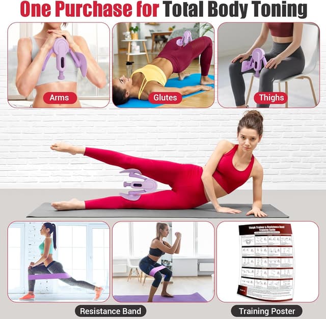 Thumbnail 6 de Thigh Trainer Thigh Exerciser 10–100lb Adjustable Resistance Pelvic Floor Trainer with Leg Band & Poster