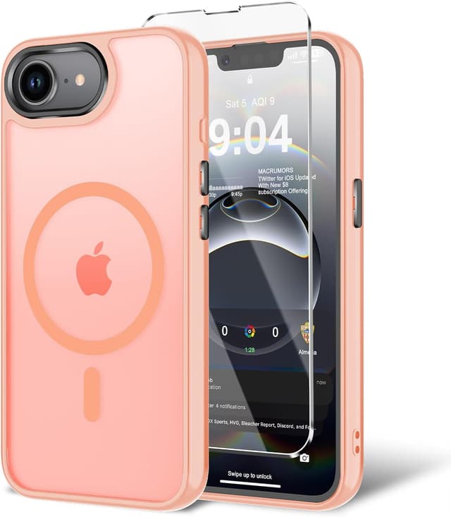 Detalle de BPOASE iPhone 16E / iPhone 17E Case with Tempered Glass Screen Protector (MagSafe-Compatible) - Ultra Slim Matte Pink