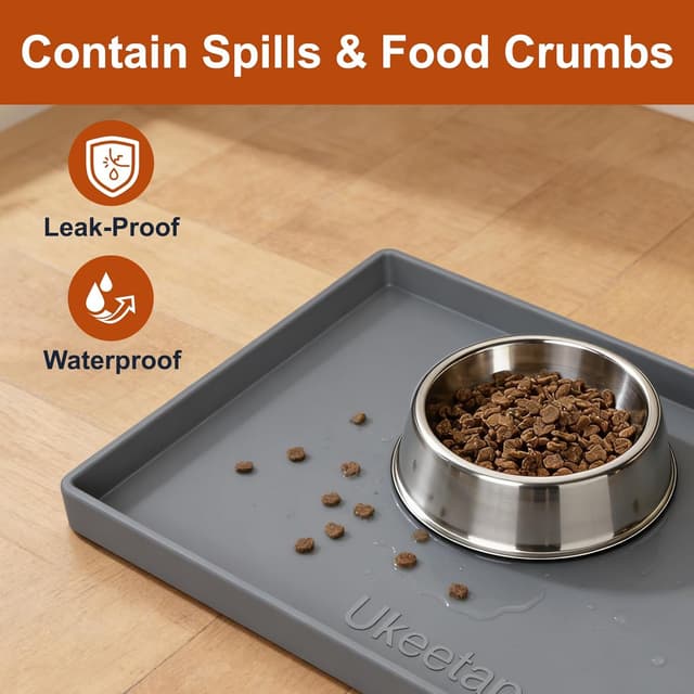 Detalle de Ukeetap Extra Thick Waterproof Silicone Mat (19” x 12”) for Pet Feeding Bowls