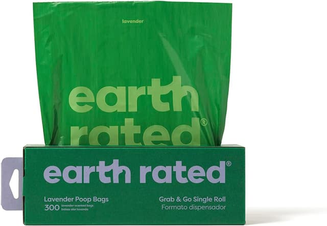 Detalle de Earth Rated Dog Poo Bags, Thick Grab and Go Single Roll (300 Bags) – Lavender Scent