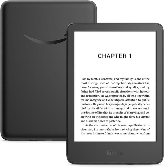 Detalle de Amazon Kindle (newest gen) – 16 GB e-reader with glare-free 6" display, adjustable front light and 6-week battery (with Ads) – Black