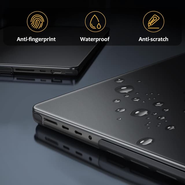 Detalle de FINTIE coque compatible MacBook Pro 14 pouces M5/M4/M3/M2/M1 Pro/Max (finition givrée mate, anti-traces) — noir