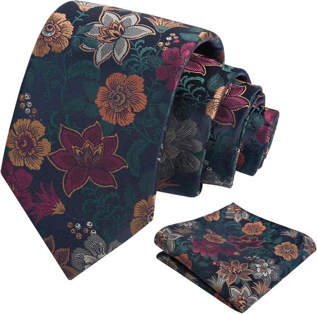 Thumbnail 6 de Alizeal men’s flower pattern tie and pocket square set (necktie & hanky)