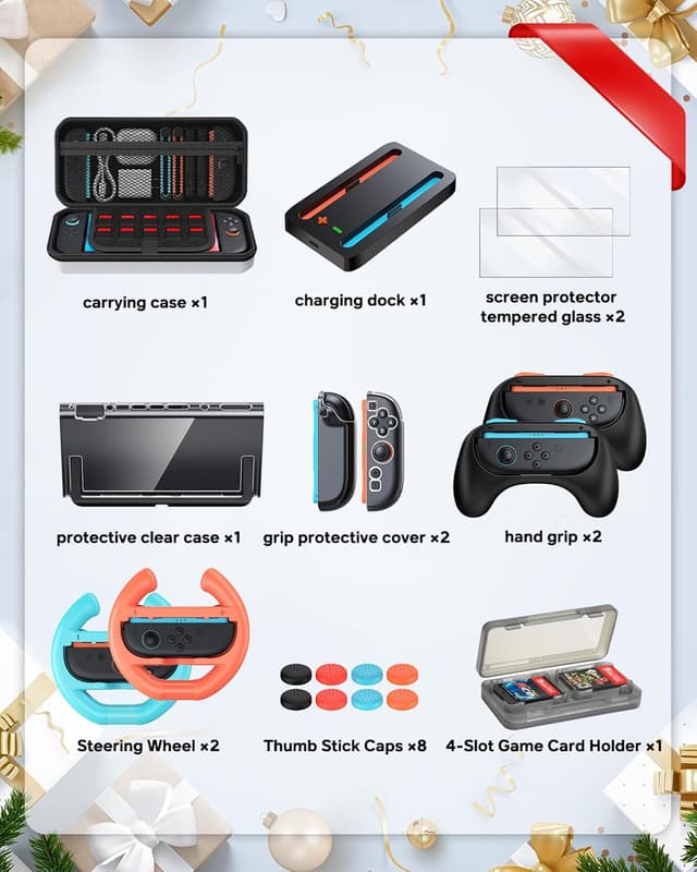 Detalle 2 de Pack 20 en 1 pour Nintendo Switch 2 : étui, station de recharge manettes, protections d’écran, Joy-Con et volants