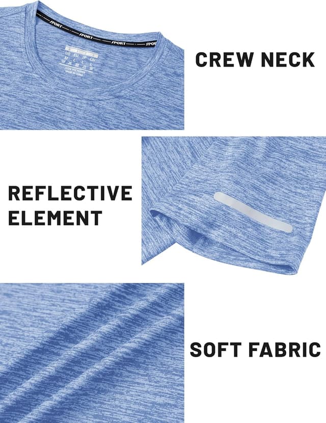 Detalle de TACVASEN Herren Meliertes Sport-T-Shirt mit reflektierenden Streifen – schnelltrocknend, kurzarm