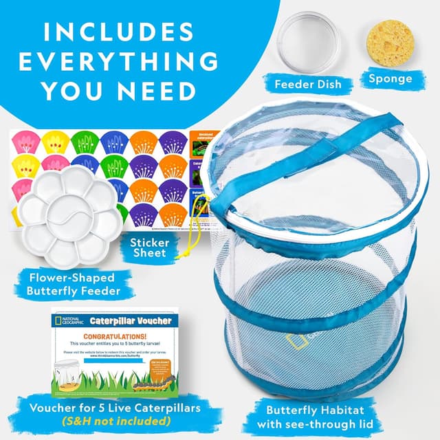 Detalle 2 de National Geographic Butterfly Growing Kit with 5 caterpillars ๐๐ฆ