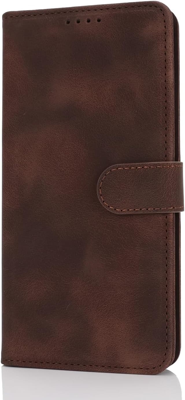 Detalle 2 de Zouzt Hülle für Samsung Galaxy S25 Plus – stoßfeste PU-Leder Flip-Hülle mit Kartenhalter & verstellbarem Stand (Vintage Dunkelbraun)