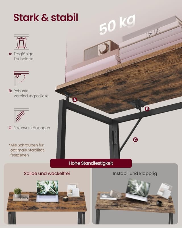 Detalle 2 de VASAGLE Klapptisch LWD151KD01 – kleiner Schreibtisch, klappbar mit 80 x 40 cm Tischplatte