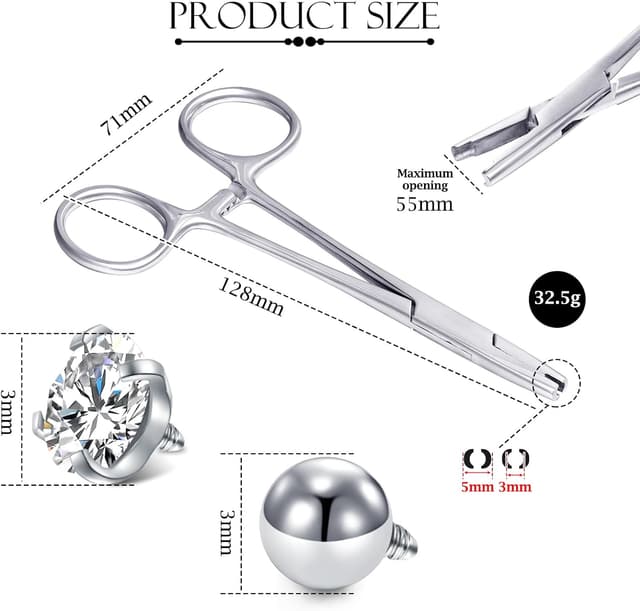 Detalle de AceFun 3mm, 4mm and 5mm piercing pliers for ball jewellery