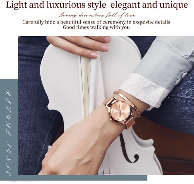 Thumbnail 4 de OLEVS Damenuhr Roségold Herz Diamant Quarz