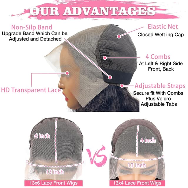 Detalle 2 de Silinli 30 Inch 250% Density 13x6 Deep Wave HD Lace Front Human Hair Wig