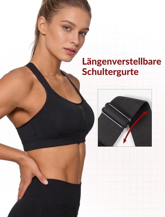 Detalle de Yvette Sport Sport-BH mit starkem Halt, verstellbaren Trägern & gekreuztem Rücken – für große Größen