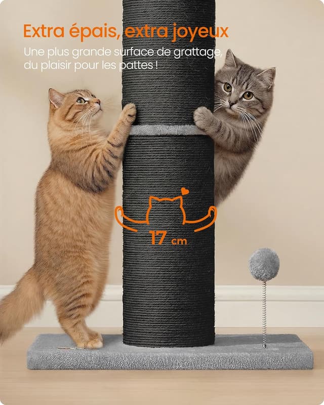 Detalle de Feandrea Arbre à Chat XXL 85 cm en sisal avec poteau à griffer et clochette (PCA042B101)