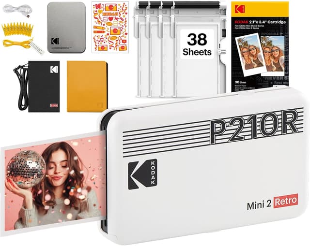 Detalle de KODAK Mini 2 Retro 4PASS Portable Photo Printer (White) gift bundle with initial 8 sheets + 30 sheet pack