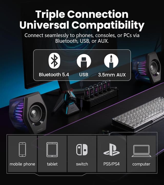 Detalle 2 de Edifier G2000 Pro 2.0 RGB Gaming Speakers (Virtual 7.1, TempoFlow lighting, BT 5.4/USB-C/AUX)