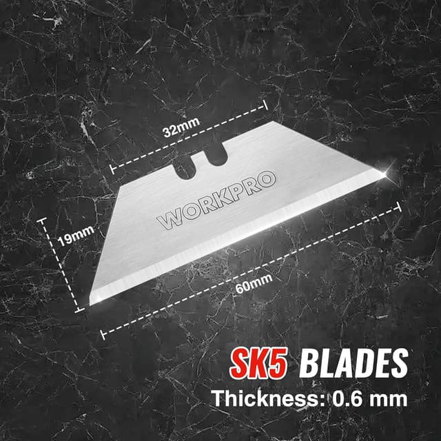 Detalle 2 de WORKPRO Lame trapèze en acier SK5 pour cutter avec distributeur (lot de 50 pièces)
