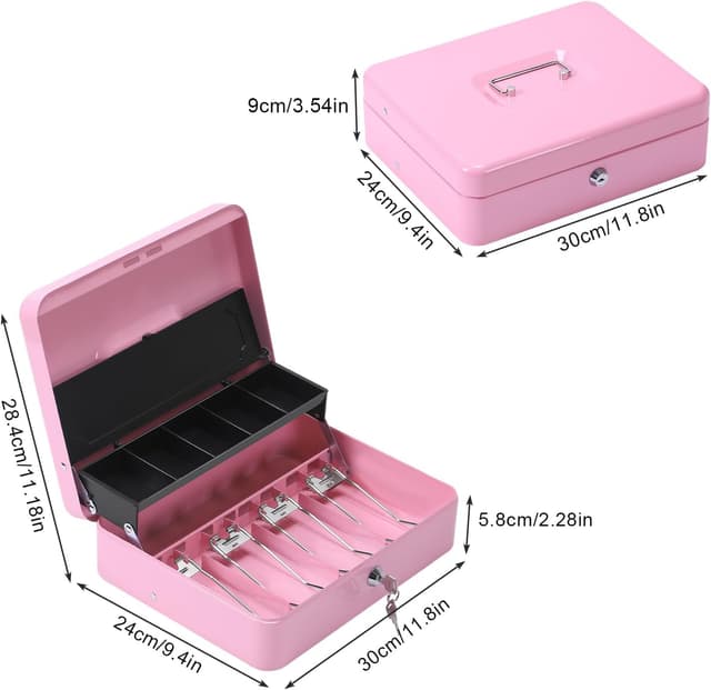 Detalle 2 de HAITRAL abschließbare Geldkassette aus Metall (rosa) mit Münzfach und 2 Schlüsseln