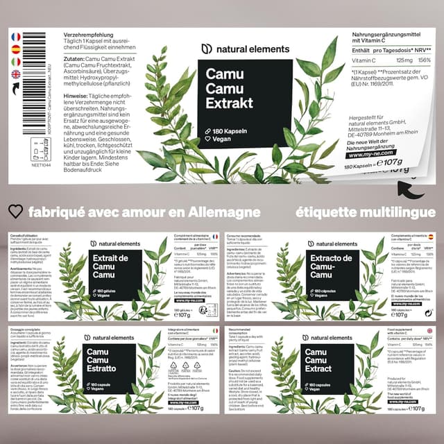 Detalle de Gélules d’extrait de camu camu – vitamine C – 180 gélules véganes (500 mg par gélule)