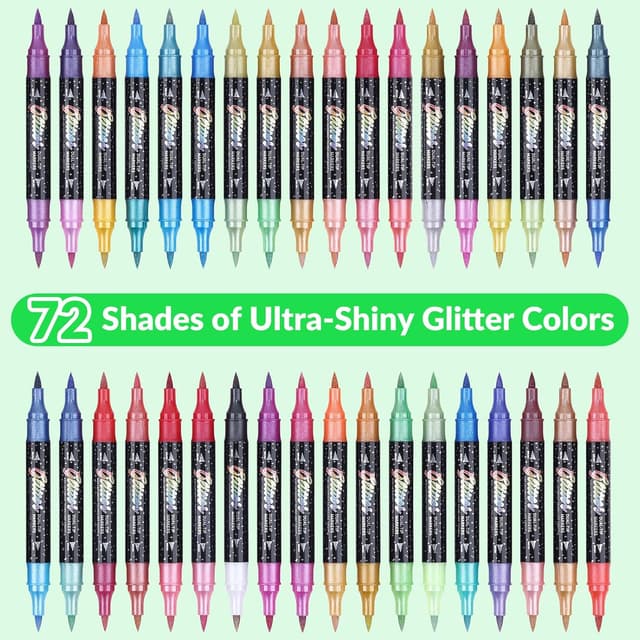 Detalle de KEMYR Glitter Brush Marker Pens (72 dual-tip metallic sparkle colours)