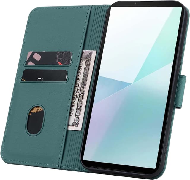Detalle 2 de Rostsant Handyhülle für Sony Xperia 10 VI – Premium PU Leder Flip Case mit Kartenfächern (Grün)