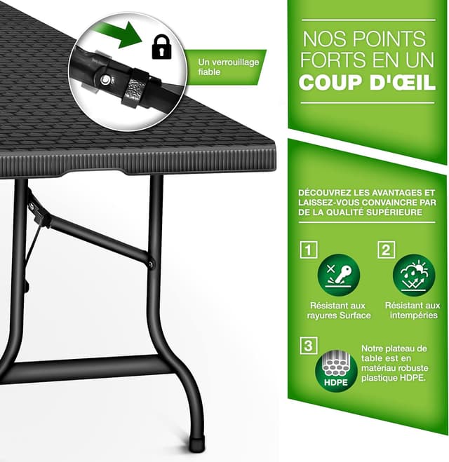 Thumbnail 3 de Tillvex Table de jardin pliante 180×75 cm