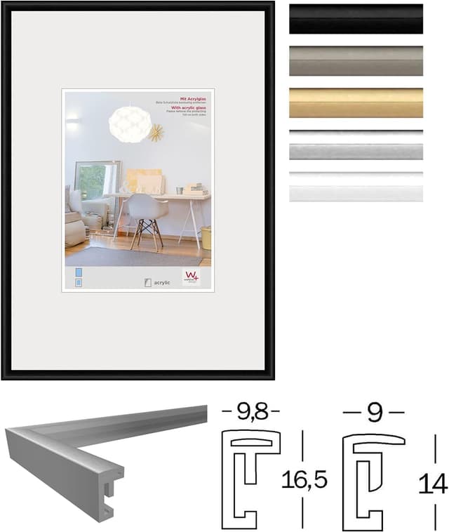 Detalle 2 de walther design KVX130B marco de fotos negro 21x29.7 cm 🖼