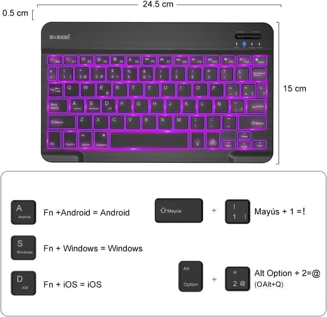 Thumbnail 3 de memumi Bluetooth Teclado Español Ñ con Retroiluminación RGB
