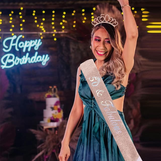 Thumbnail 5 de 50th Birthday Rose Gold Sash & Headband