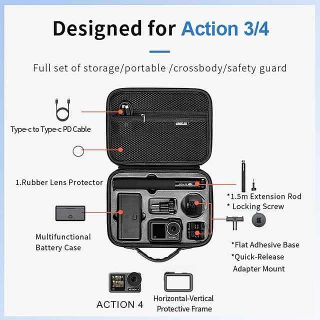 Detalle de xocome Tragetasche für DJI Osmo Action 5 (kompatibel mit Action 4/3) – PU-Leder Umhängetasche inkl. Schultergurt