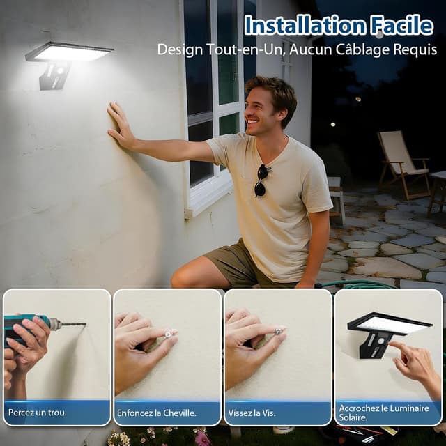 Detalle de JESLED Lampe Solaire Extérieur Murale 2x avec détecteur de mouvement et télécommande (90 LED, 2600 mAh)