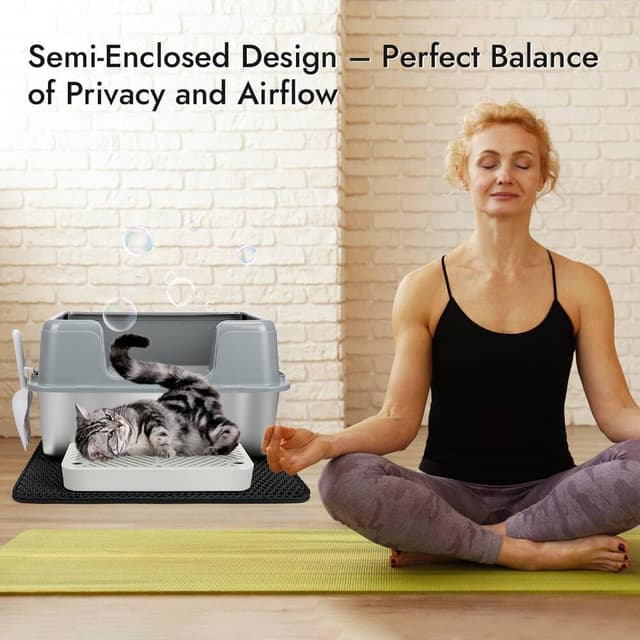 Thumbnail 6 de Vivifying Katzenklo aus Edelstahl mit Pedal, Schaufel und Matte (grau) – auslaufsicher