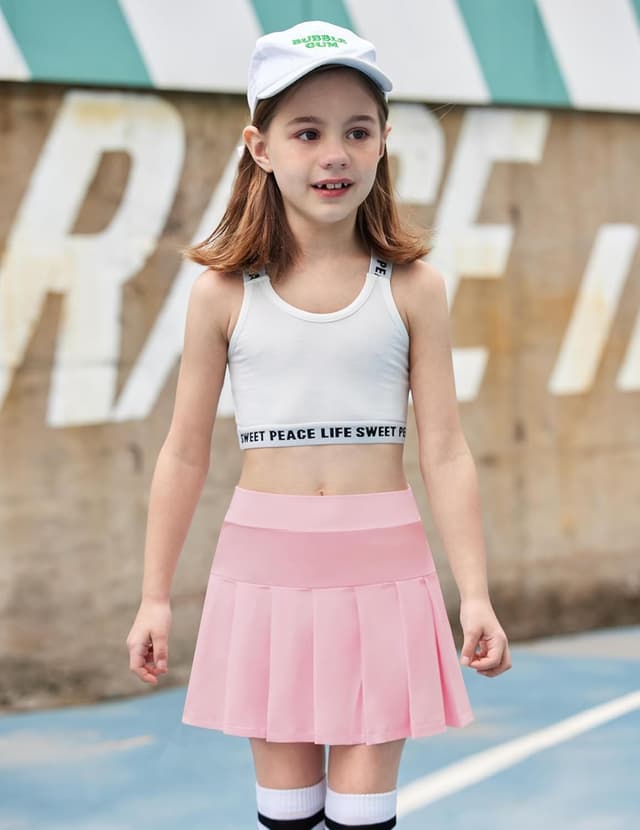 Detalle de Arshiner gonna da bambina a pieghe vita alta con pantaloncini interni e tasche per tennis 6-13 anni