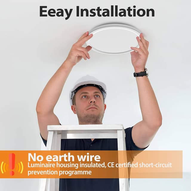 Detalle de slochi LED-Deckenleuchte flach 18W, Ø22 cm, 3 Lichtfarben (3000/4000/6500 K) – IP44 für Bad & Flur