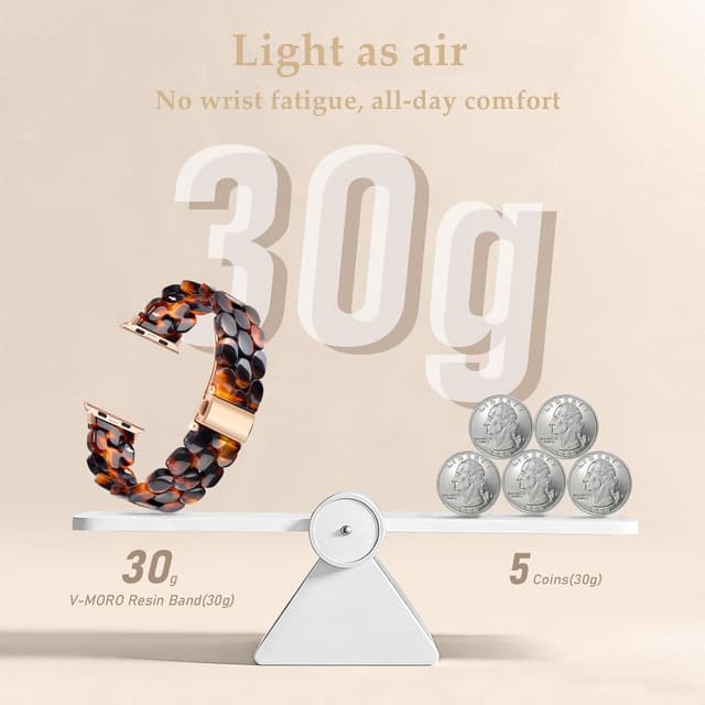 Detalle de V-MORO Amber Tortoiseshell Resin Band for Apple Watch (Series 1–11, 41mm/40mm/38mm/42mm)