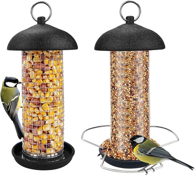 Detalle de Urban Deco Bird Feeders for Small Birds (2-pack) – Hanging metal tube and peanut feeders