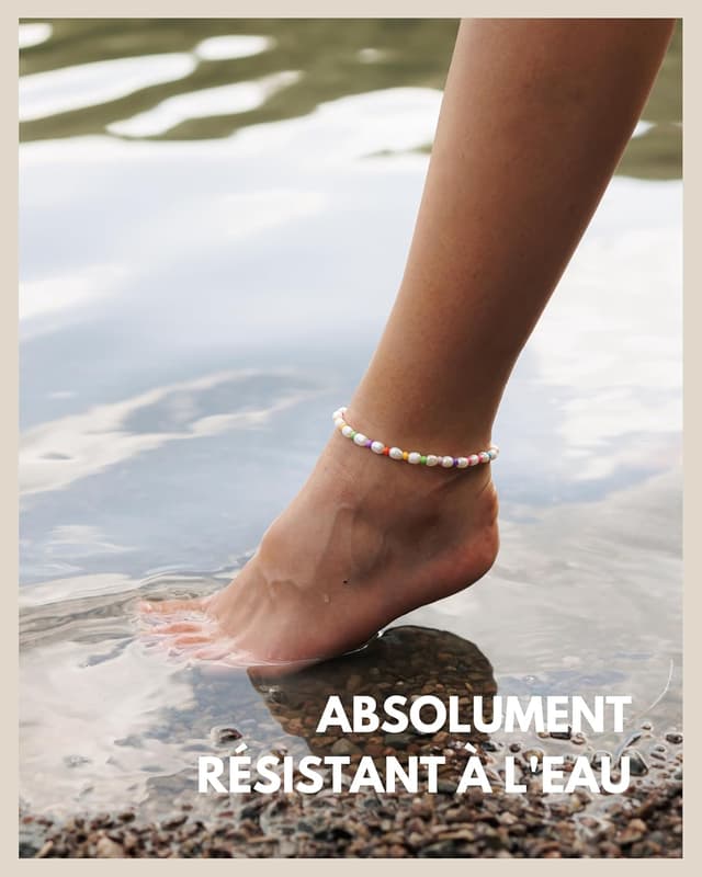 Detalle de GD GOOD.designs EST. 2015 Bracelet de cheville pour femme en perles d’eau douce multicolores, perles 4 mm, fermoir ajustable