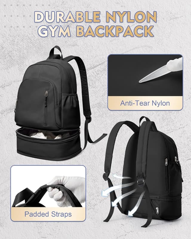 Detalle 2 de VENATIN Gym Rucksack für Damen mit Schuhfach, Nass-/Trockenfach und Laptopfach bis 15,6 Zoll (Schwarz)